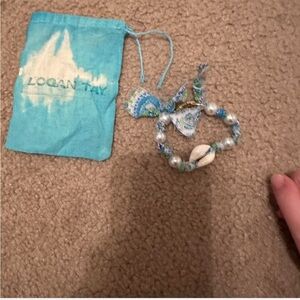 Blue and White Logan Tay Wrap Beaclet with Shell and Pearls Coastal Charm